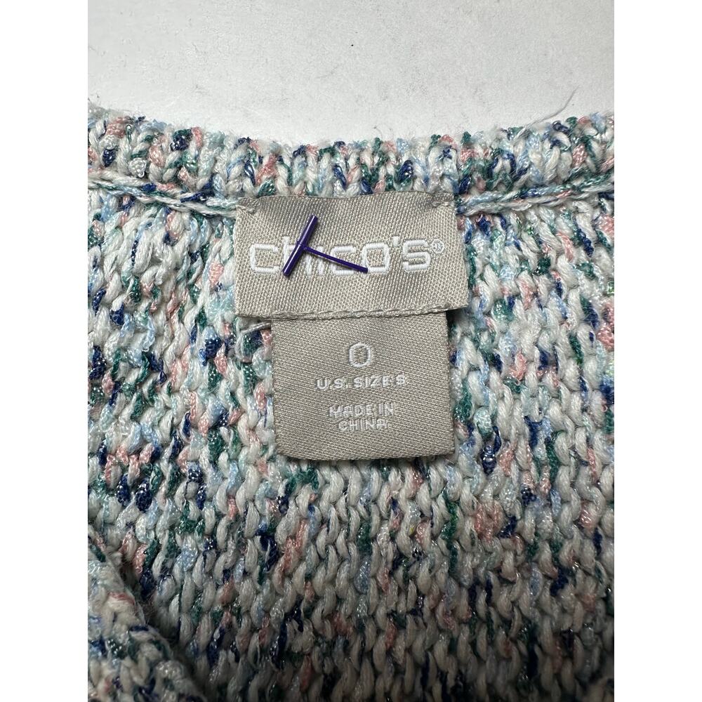 Chico’s V-Neck Pullover Sweater Size 0 US Small White Green Pink Shine Shimmer - Picture 6 of 7